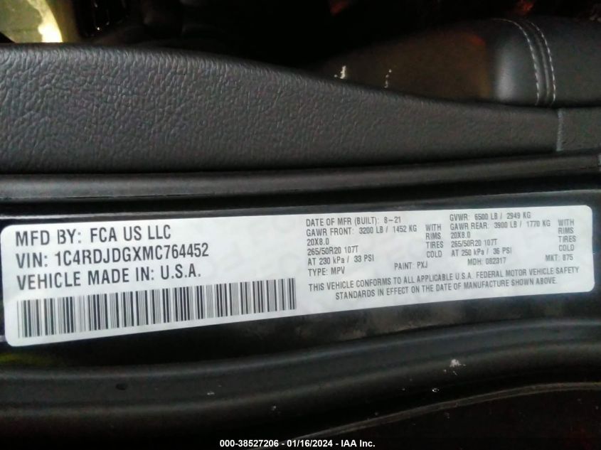 2021 DODGE DURANGO GT - 1C4RDJDGXMC764452