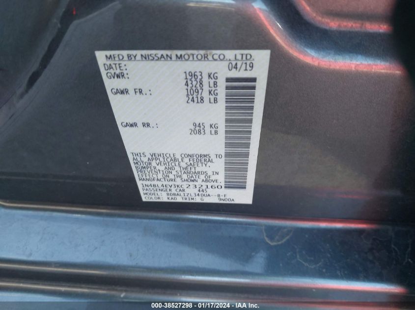 2019 NISSAN ALTIMA 2.5 SL - 1N4BL4EV3KC232160