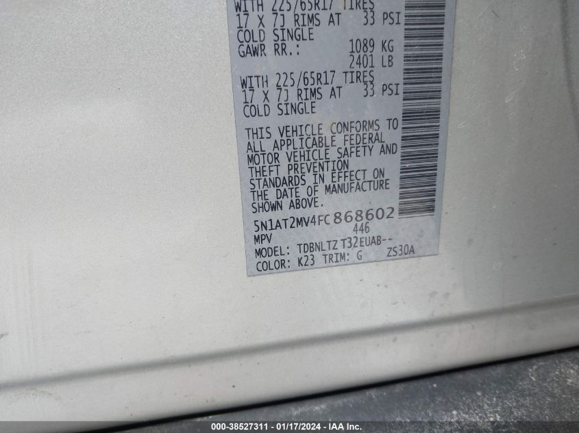 2015 NISSAN ROGUE S/SL/SV - 5N1AT2MV4FC868602
