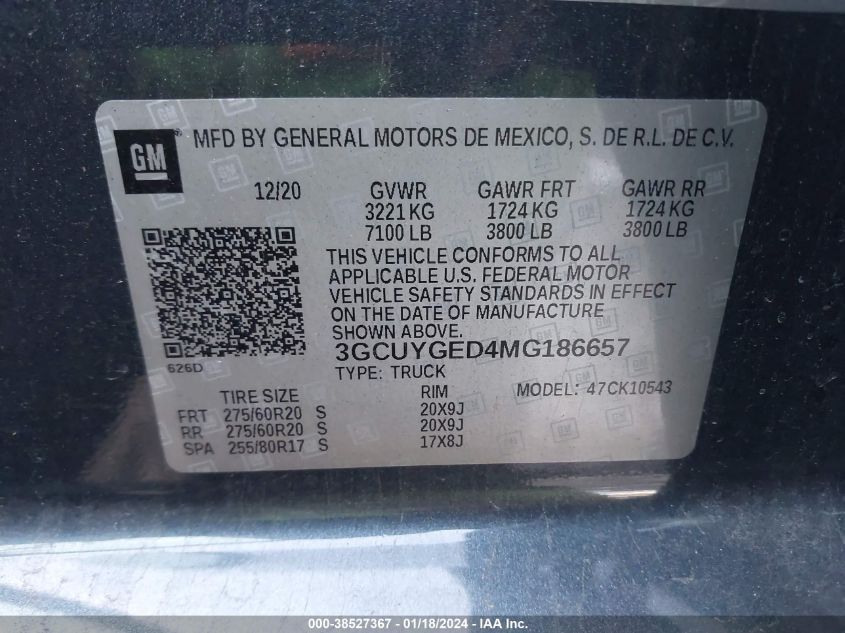 2021 CHEVROLET SILVERADO 1500 4WD  SHORT BED LTZ - 3GCUYGED4MG186657