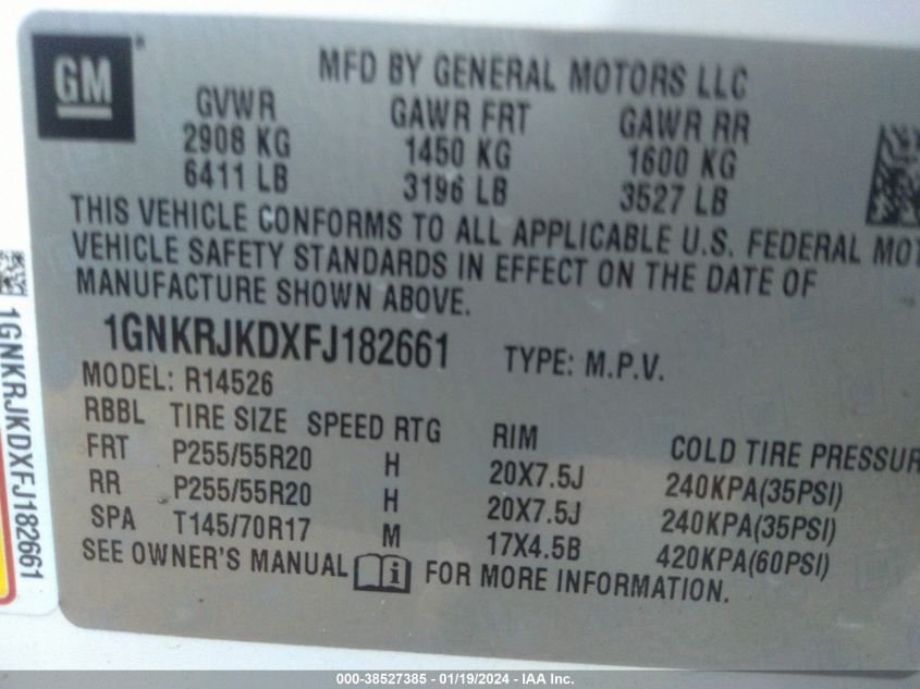 2015 CHEVROLET TRAVERSE LTZ - 1GNKRJKDXFJ182661