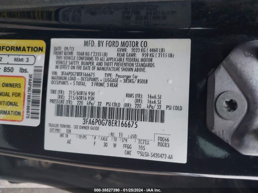 2014 FORD FUSION S - 3FA6P0G78ER166675