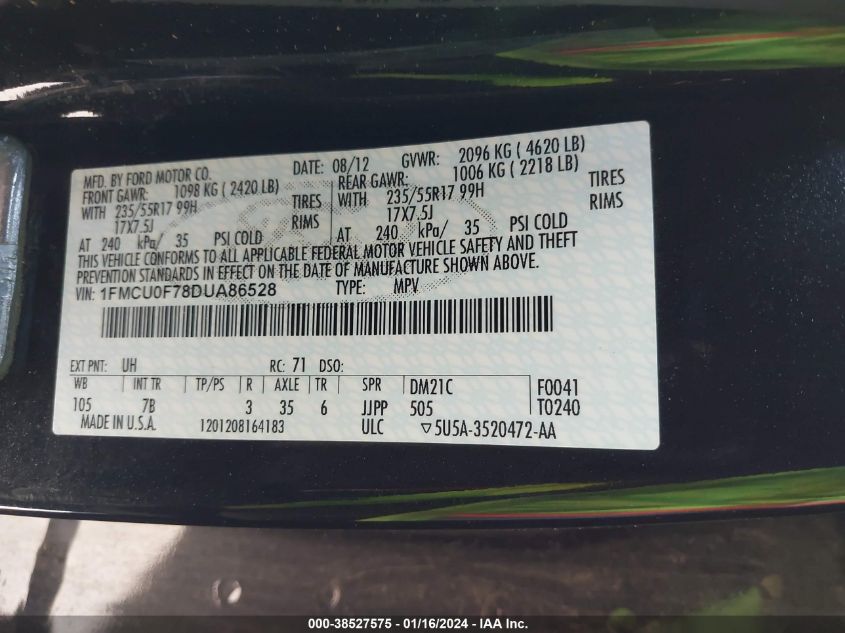 2013 FORD ESCAPE S - 1FMCU0F78DUA86528