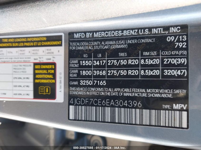 2014 MERCEDES-BENZ GL 450 4MATIC - 4JGDF7CE6EA304396