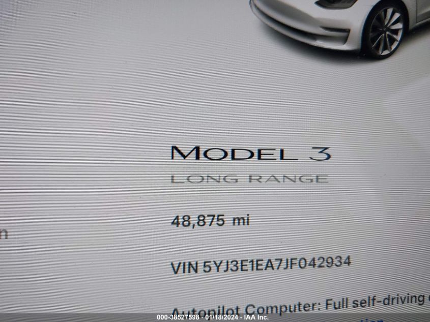 2018 TESLA MODEL 3 LONG RANGE/MID RANGE - 5YJ3E1EA7JF042934