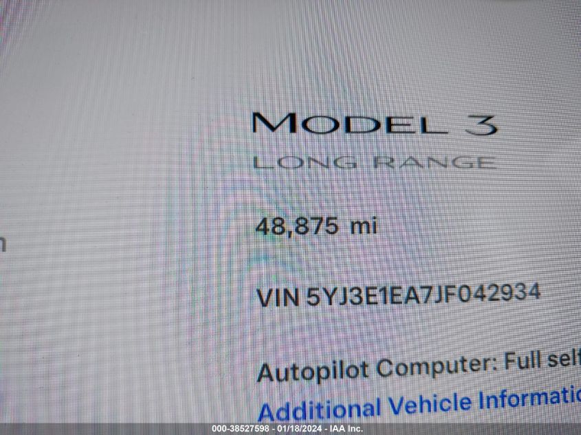 2018 TESLA MODEL 3 LONG RANGE/MID RANGE - 5YJ3E1EA7JF042934