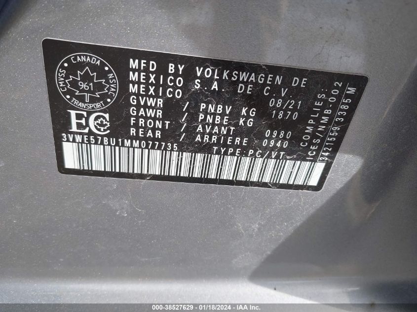 2021 VOLKSWAGEN JETTA 1.4T SEL - 3VWE57BU1MM077735