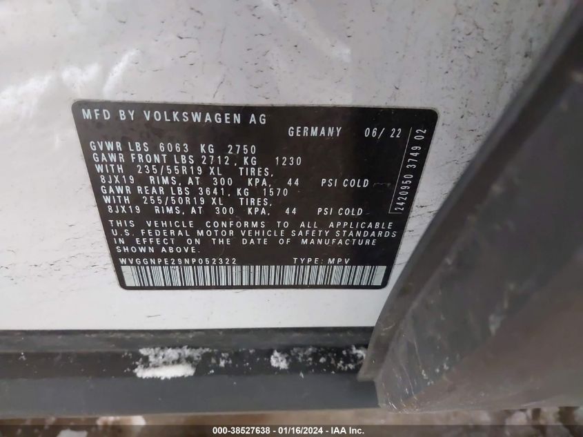 2022 VOLKSWAGEN ID.4 PRO S WVGGNPE29NP052322
