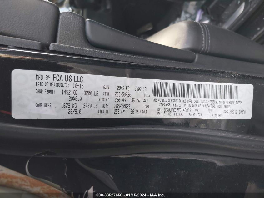 2015 JEEP GRAND CHEROKEE OVERLAND - 1C4RJFCG7FC149853