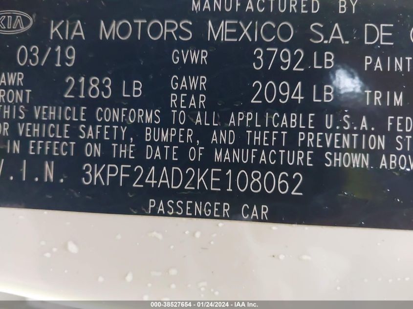 2019 KIA FORTE LXS - 3KPF24AD2KE108062