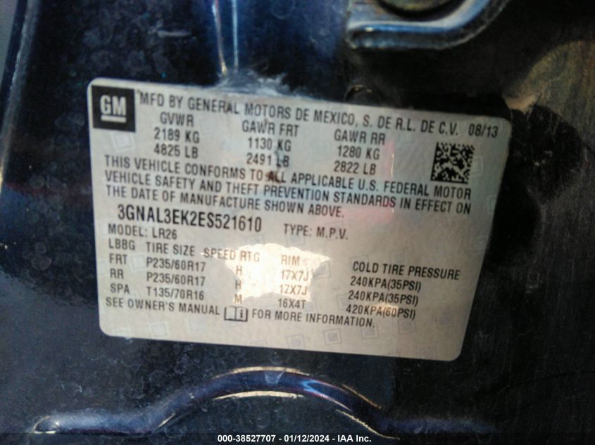 2014 CHEVROLET CAPTIVA SPORT LT 3GNAL3EK2ES521610