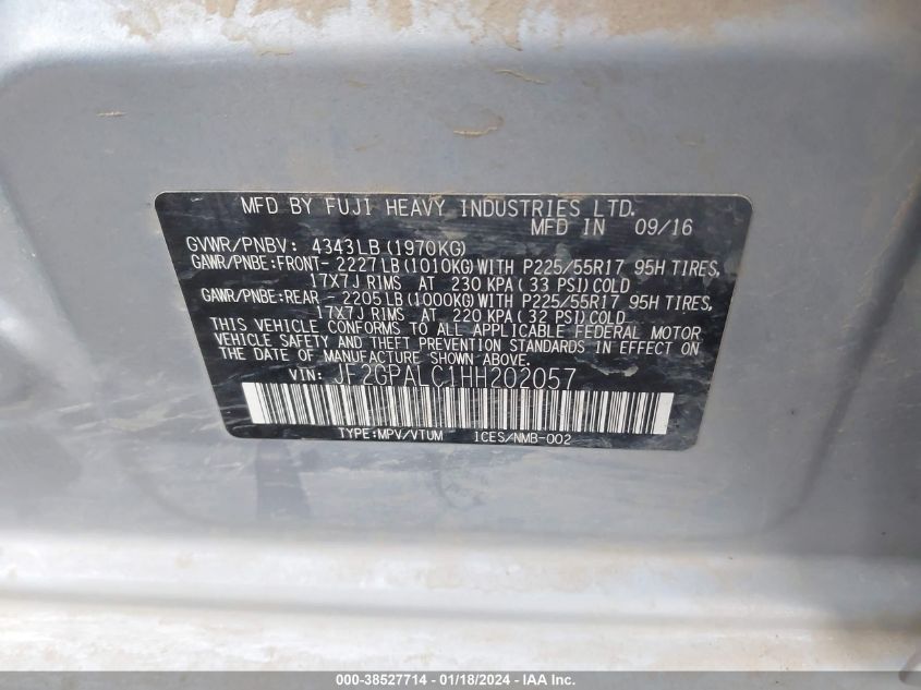 2017 SUBARU CROSSTREK 2.0I LIMITED - JF2GPALC1HH202057