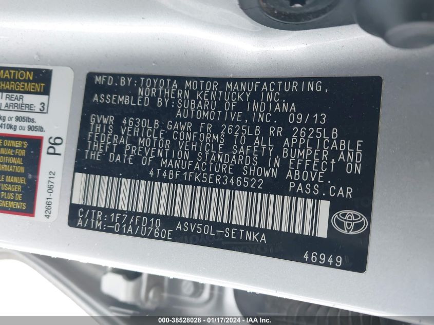2014 TOYOTA CAMRY LE - 4T4BF1FK5ER346522