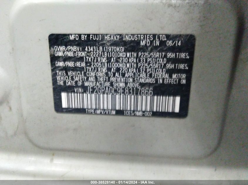 2014 SUBARU XV CROSSTREK 2.0I LIMITED - JF2GPAGC9E8317866