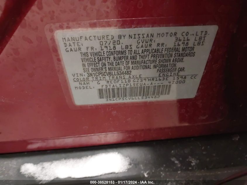 2020 NISSAN KICKS SV - 3N1CP5CV6LL534482
