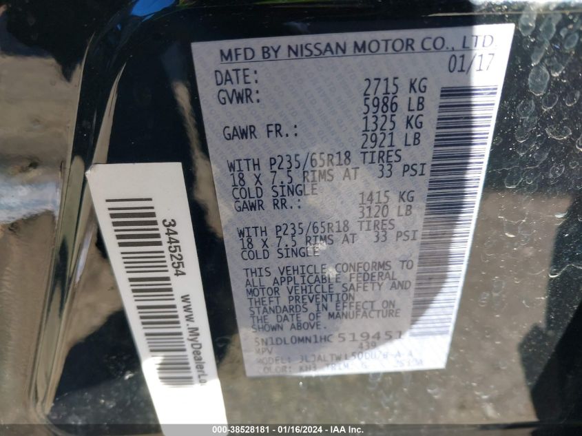 2017 INFINITI QX60 - 5N1DL0MN1HC519451