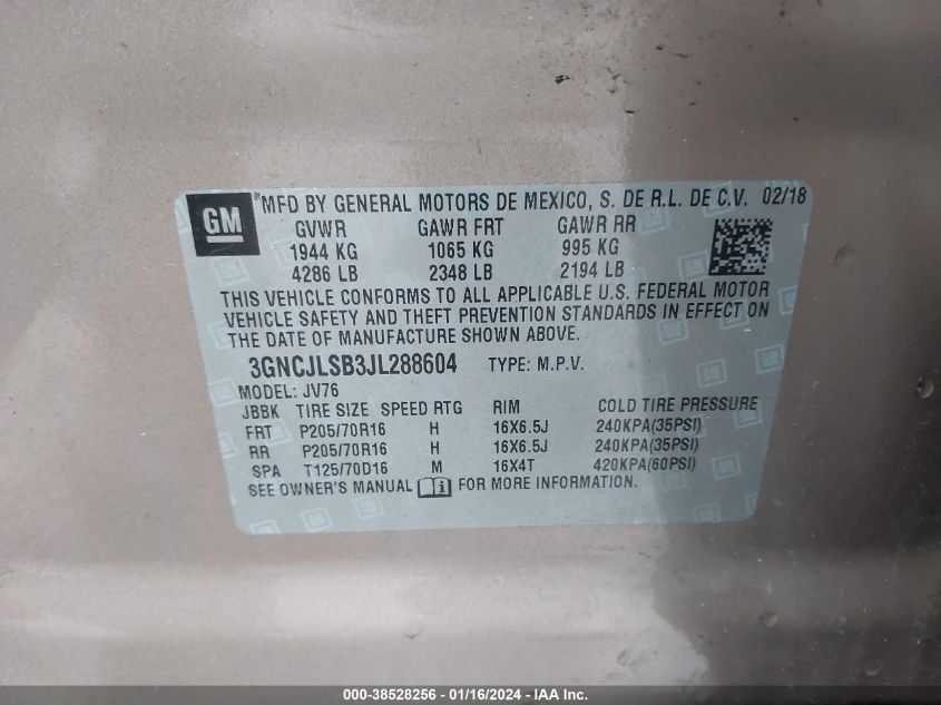 2018 CHEVROLET TRAX 1LT - 3GNCJLSB3JL288604