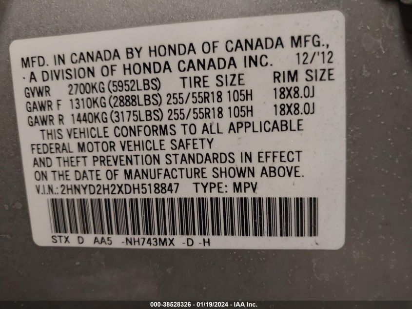 2013 ACURA MDX - 2HNYD2H2XDH518847
