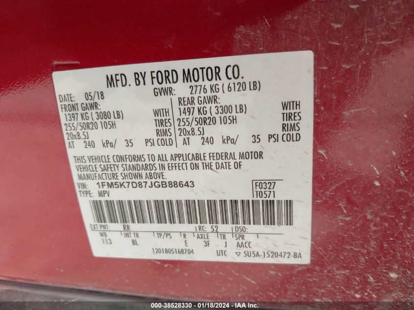 2018 FORD EXPLORER XLT - 1FM5K7D87JGB88643