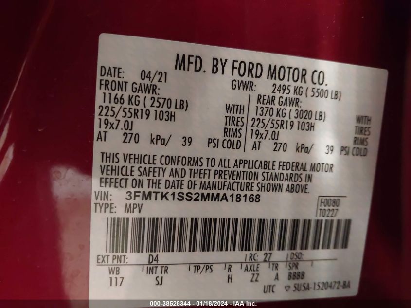 2021 FORD MUSTANG MACH-E SELECT - 3FMTK1SS2MMA18168