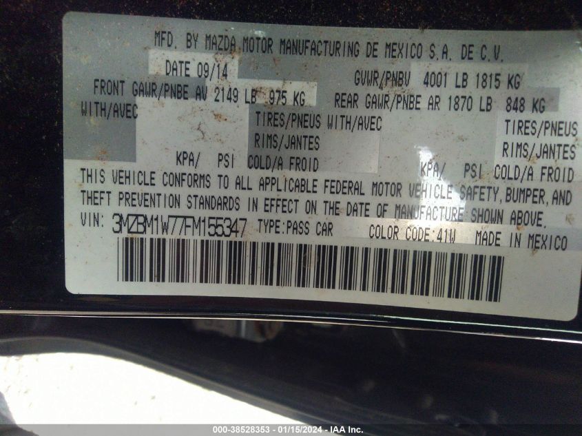 2015 MAZDA MAZDA3 I GRAND TOURING - 3MZBM1W77FM155347