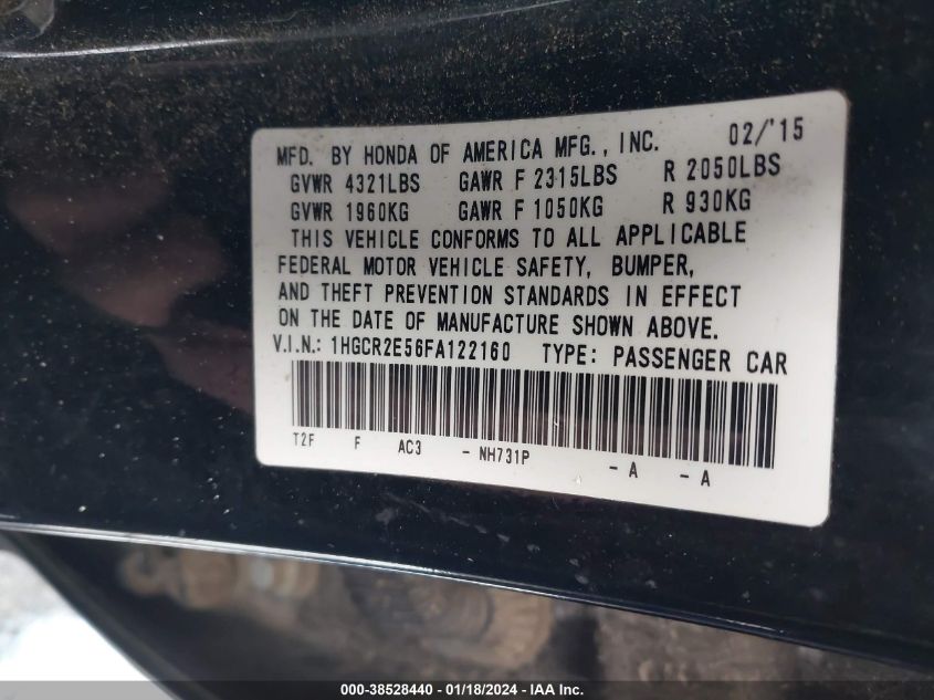 2015 HONDA ACCORD SPORT - 1HGCR2E56FA122160