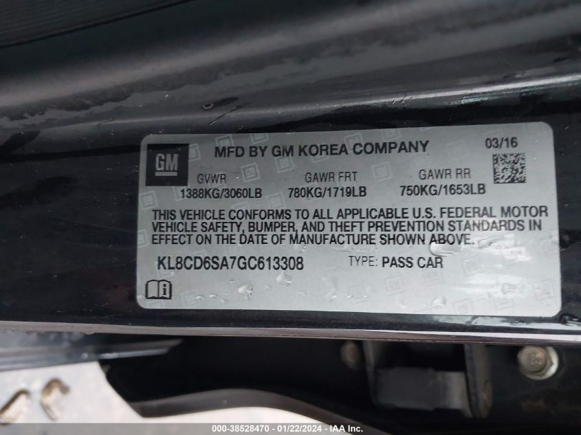 2016 CHEVROLET SPARK 1LT - KL8CD6SA7GC613308