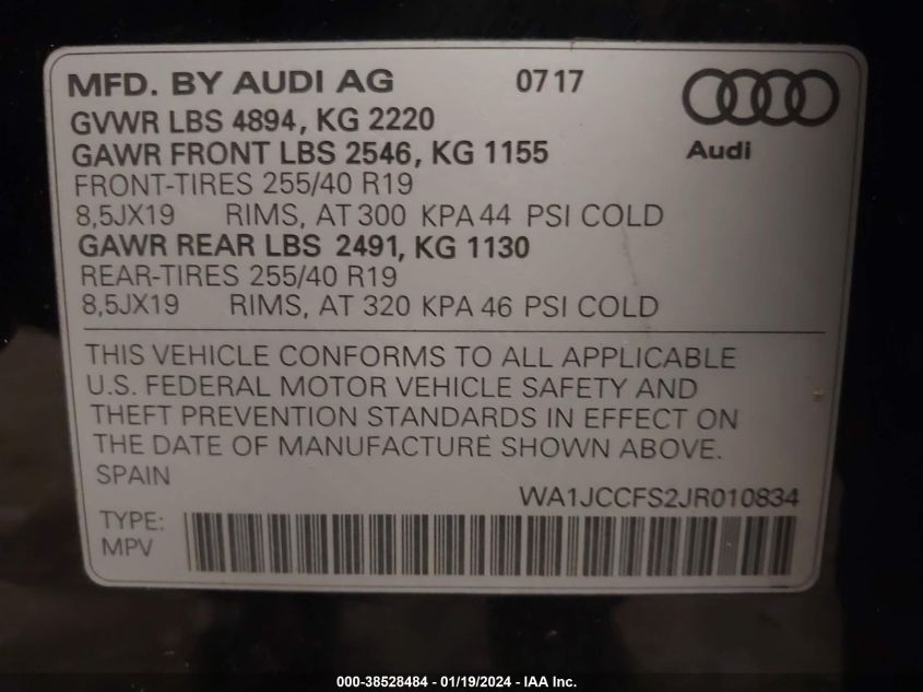 2018 AUDI Q3 2.0T PREMIUM/2.0T SPORT PREMIUM - WA1JCCFS2JR010834