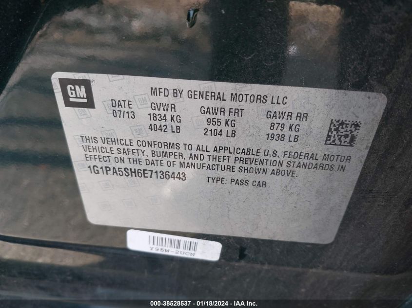 2014 CHEVROLET CRUZE LS AUTO - 1G1PA5SH6E7136443