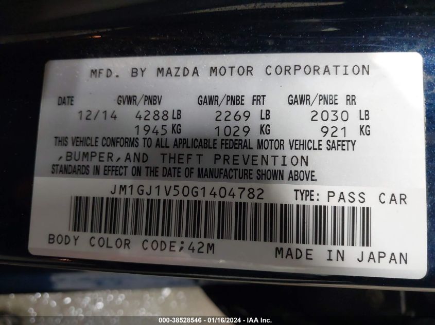 2016 MAZDA MAZDA6 I TOURING - JM1GJ1V50G1404782