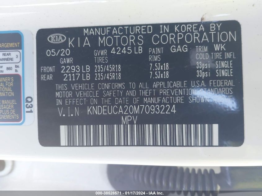 2021 KIA SELTOS S - KNDEUCA20M7093224