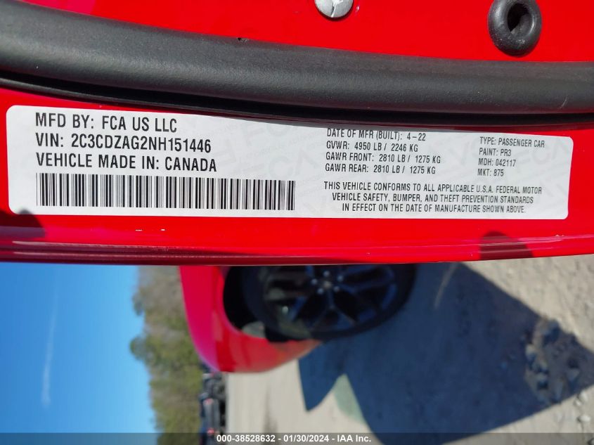 2022 DODGE CHALLENGER SXT - 2C3CDZAG2NH151446