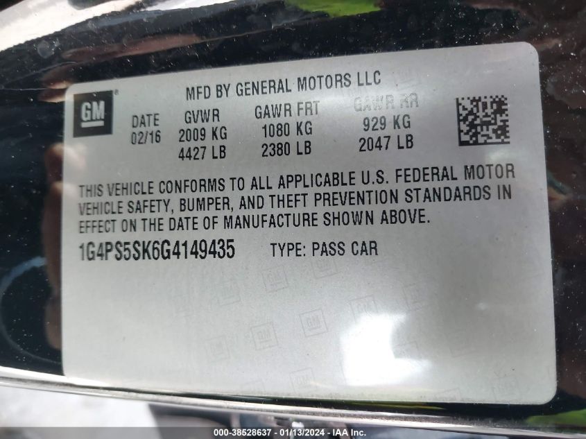 2016 BUICK VERANO LEATHER GROUP - 1G4PS5SK6G4149435