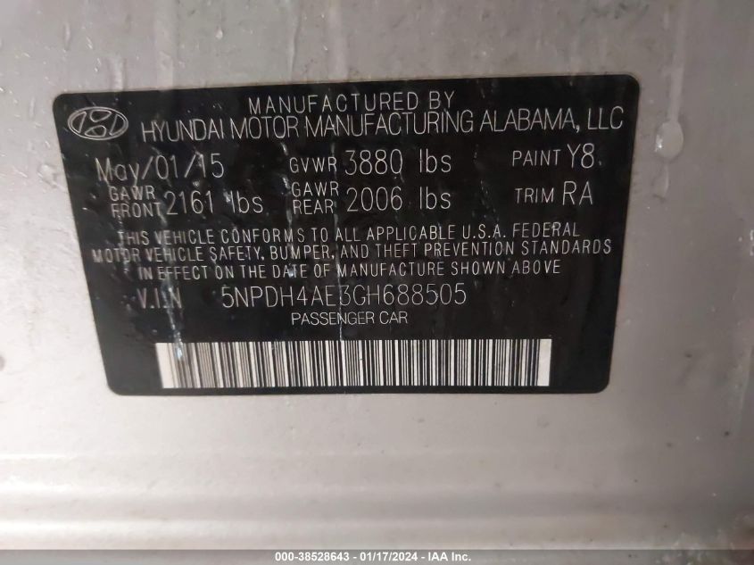 2016 HYUNDAI ELANTRA SE - 5NPDH4AE3GH688505