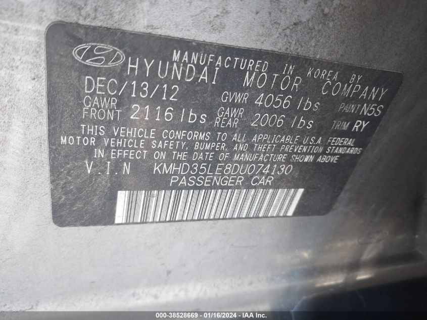 2013 HYUNDAI ELANTRA GT - KMHD35LE8DU074130