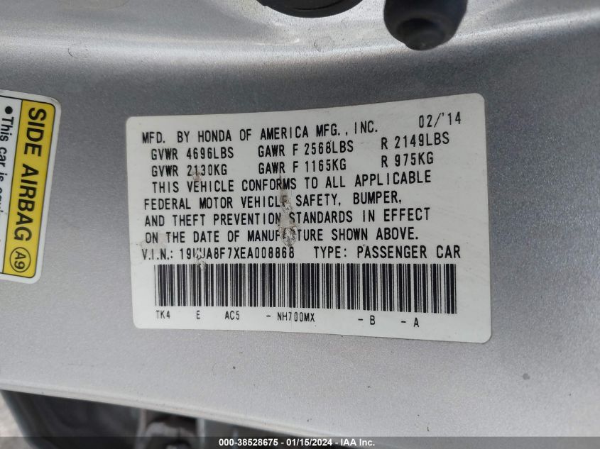 2014 ACURA TL ADVANCE - 19UUA8F7XEA008868