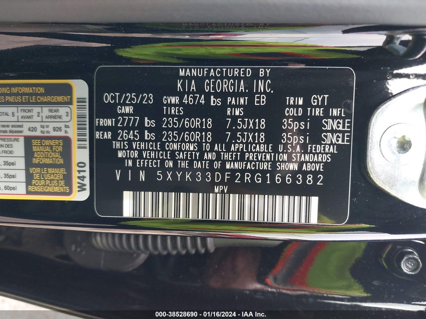VIN 5XYK33DF2RG166382 2024 KIA SPORTAGE EX