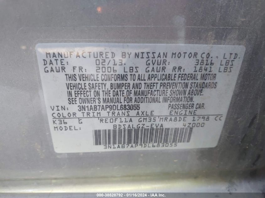 2013 NISSAN SENTRA SL - 3N1AB7AP9DL683055