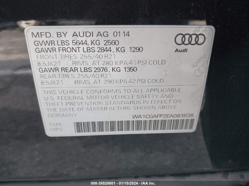 2014 AUDI SQ5 PREMIUM PLUS - WA1CGAFP2EA083638
