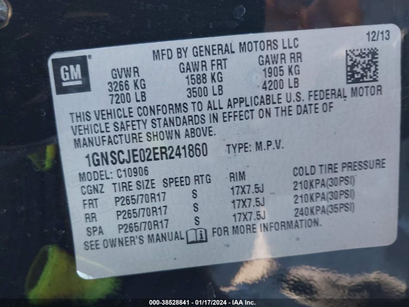 2014 CHEVROLET SUBURBAN 1500 LT - 1GNSCJE02ER241860