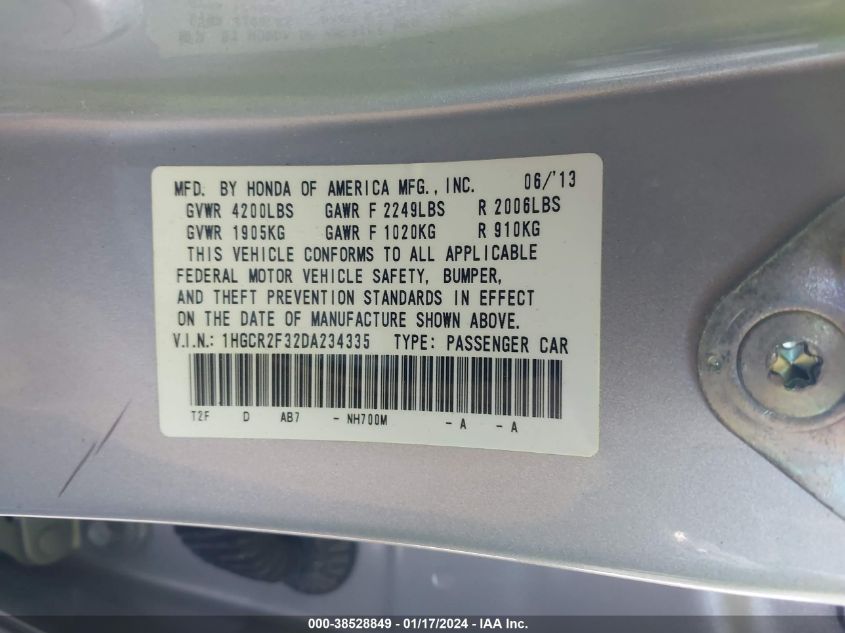 2013 HONDA ACCORD LX - 1HGCR2F32DA234335