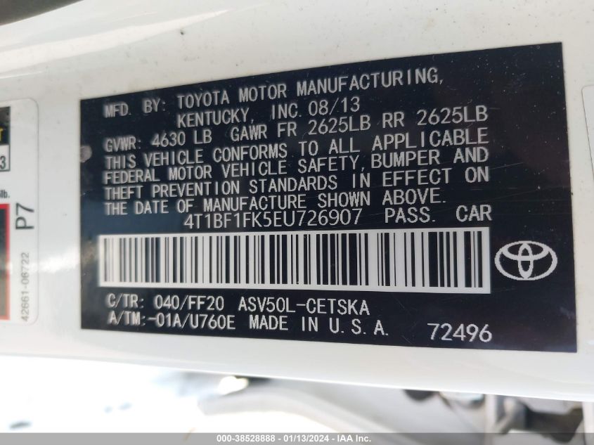 2014 TOYOTA CAMRY SE - 4T1BF1FK5EU726907
