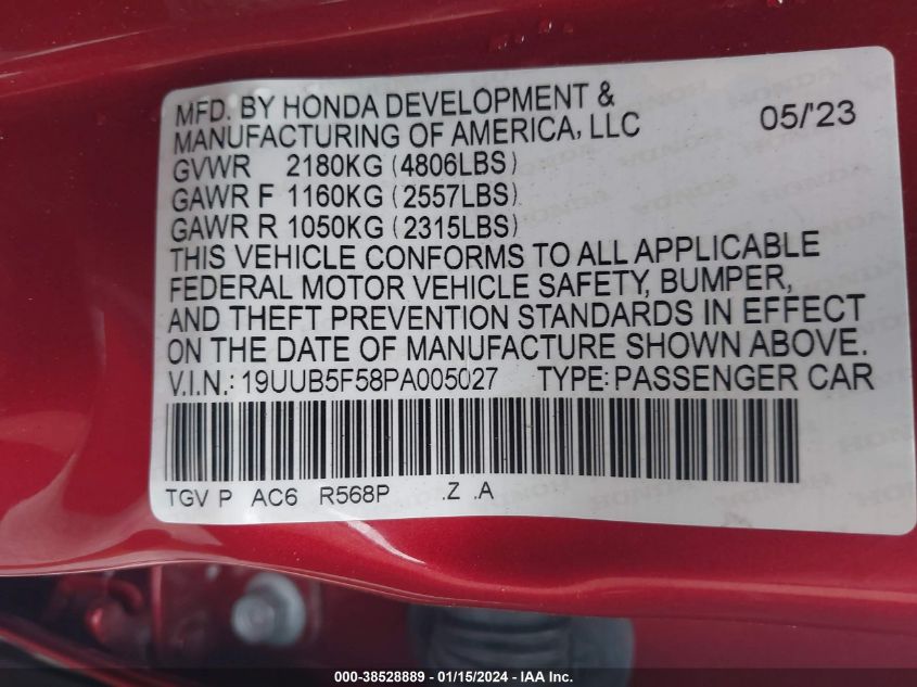 2023 ACURA TLX TECH A - 19UUB5F58PA005027