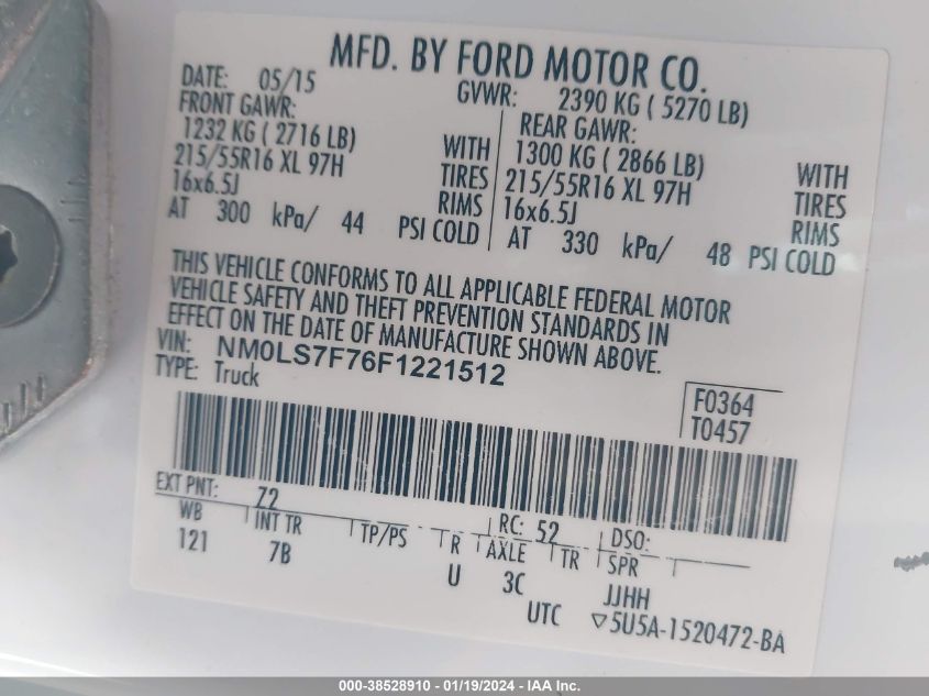 2015 FORD TRANSIT CONNECT XLT - NM0LS7F76F1221512