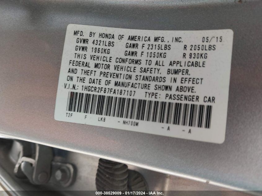 2015 HONDA ACCORD EX-L - 1HGCR2F87FA187107