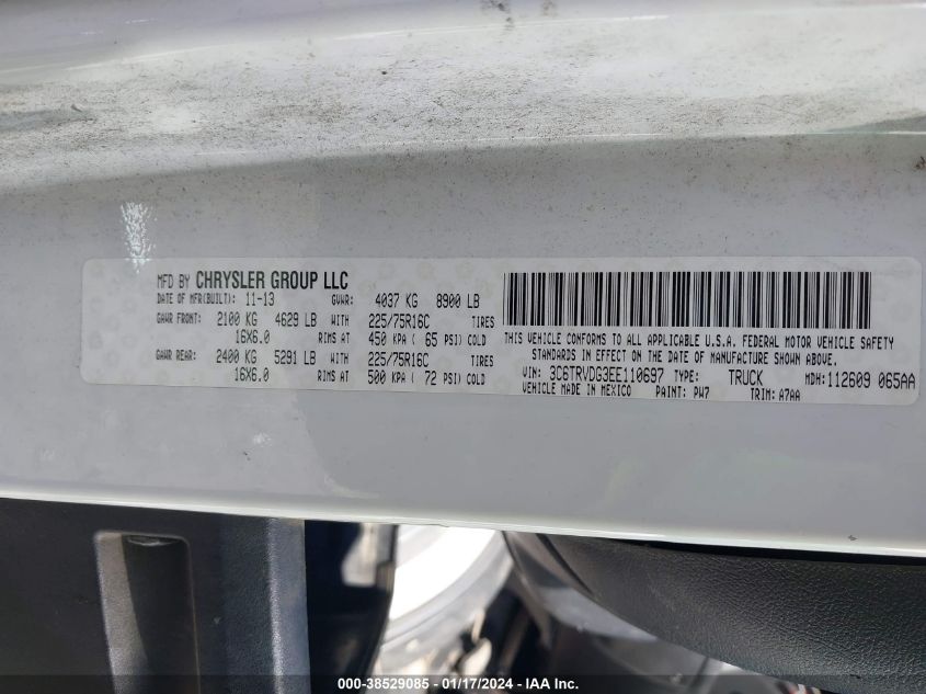 2014 RAM PROMASTER 2500 HIGH ROOF 3C6TRVDG3EE110697
