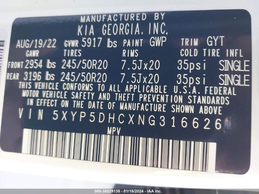 2022 KIA TELLURIDE SX - 5XYP5DHCXNG316626