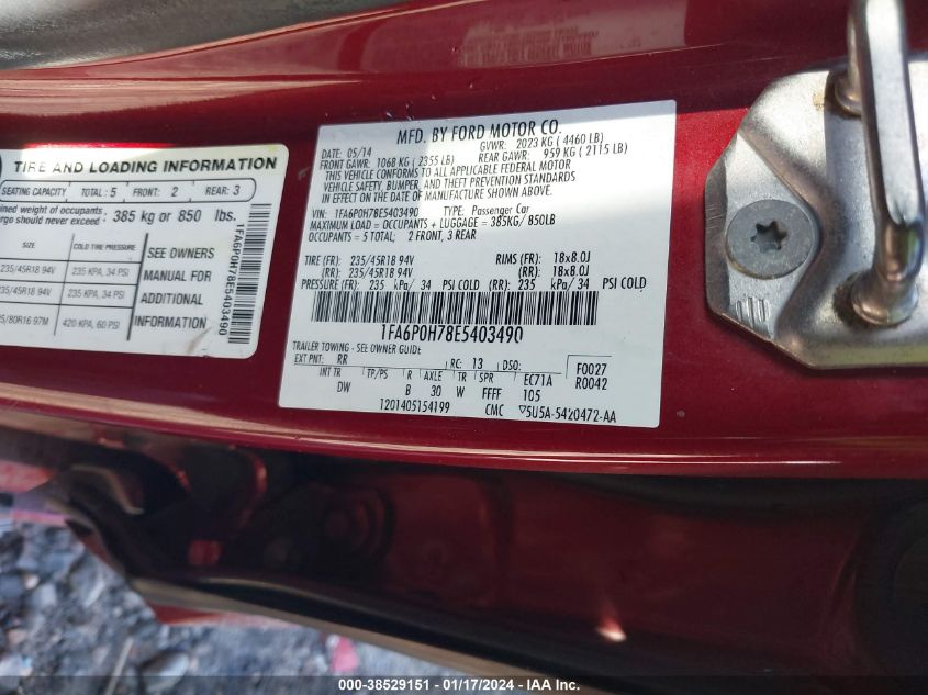 2014 FORD FUSION SE - 1FA6P0H78E5403490