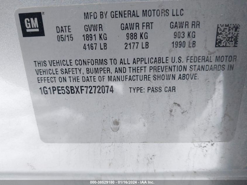 2015 CHEVROLET CRUZE LT - 1G1PE5SBXF7272074