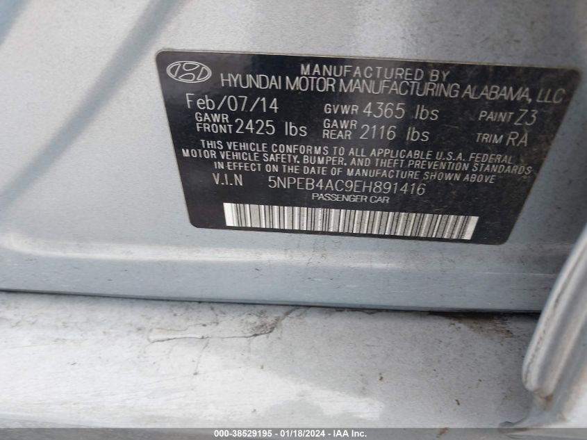 2014 HYUNDAI SONATA GLS - 5NPEB4AC9EH891416